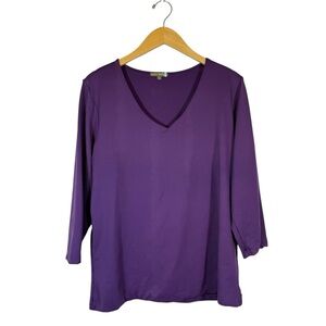 Judy P Shirt Womens Large Purple Microfiber Stretch V-Neck 3/4 Sleeve Thick